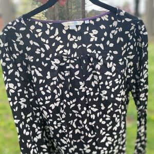 Boden Silk Blend Long Sleeve Black and White Blouse